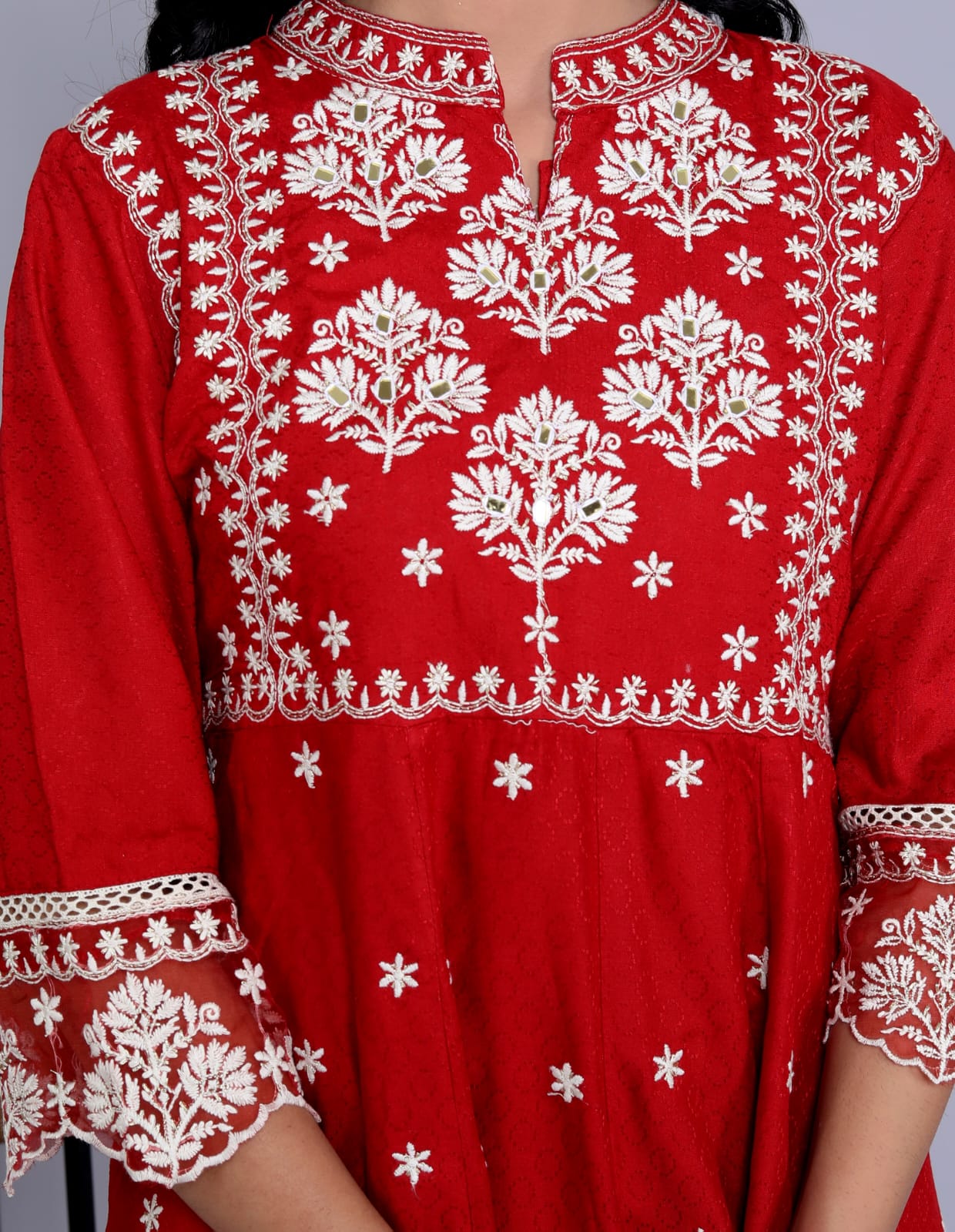 Brick Red and white cotton rayon suit