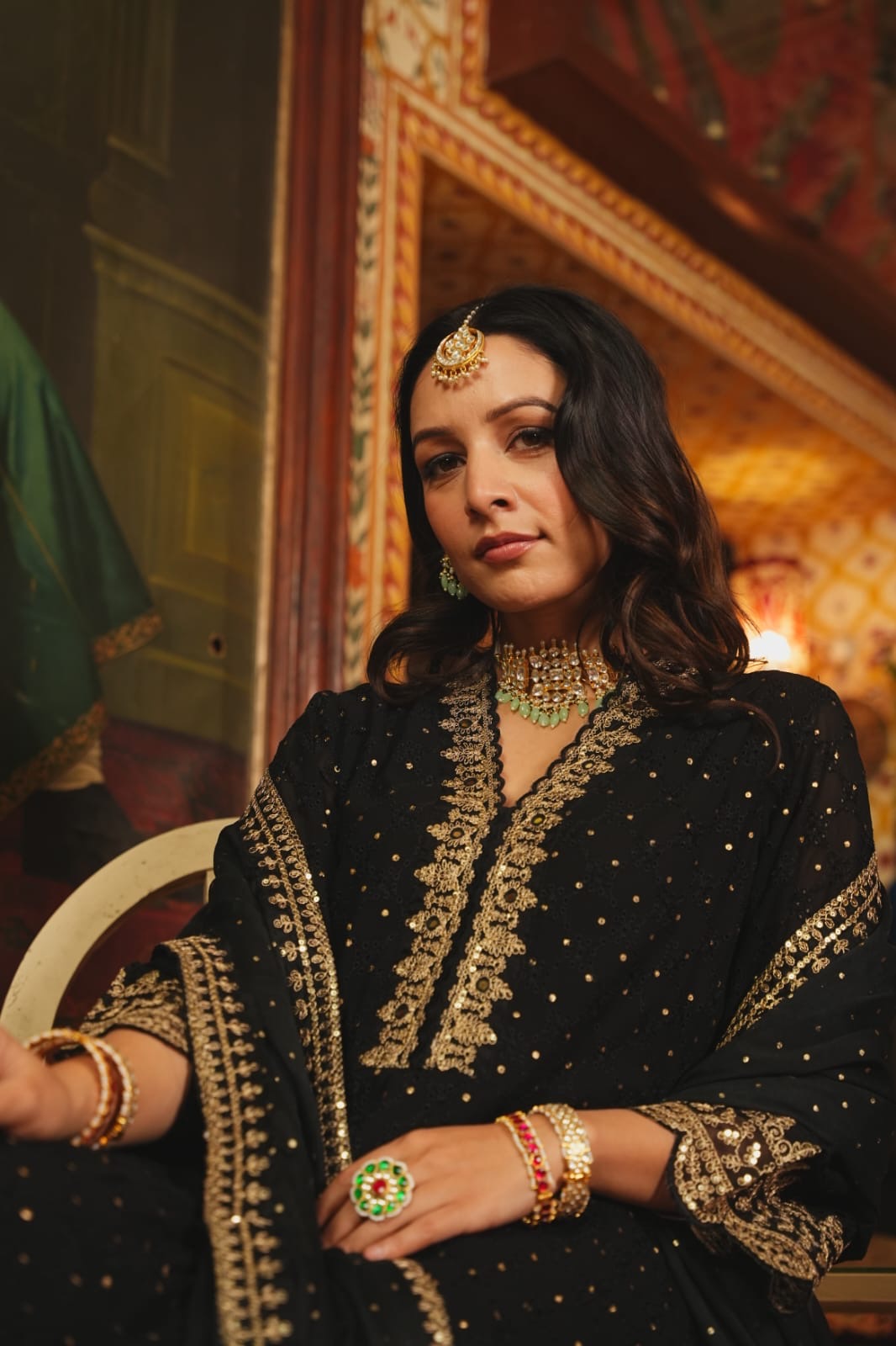 Black chicken gold embroideried anarkali