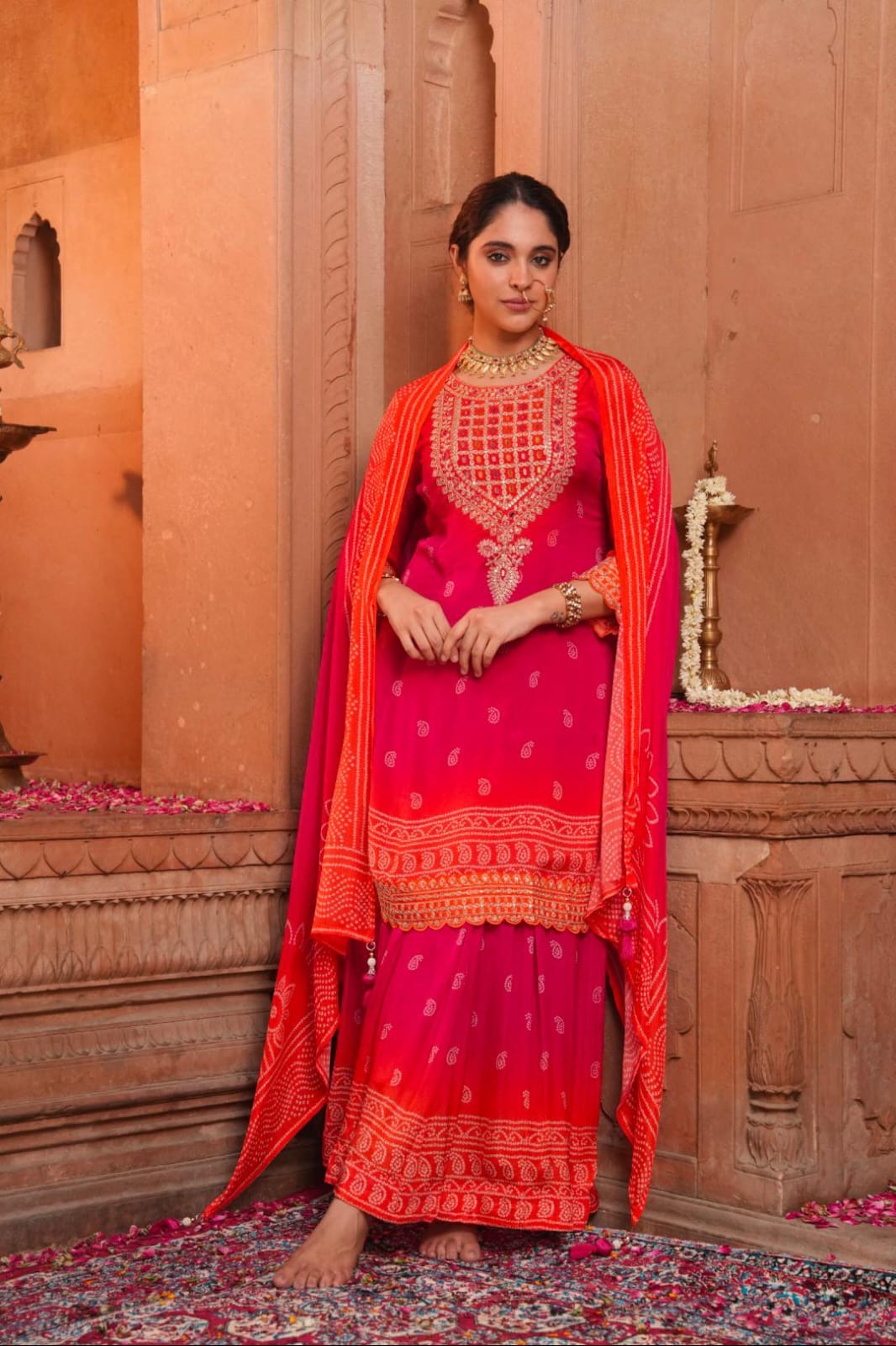 Rani and orange shirt with skirt