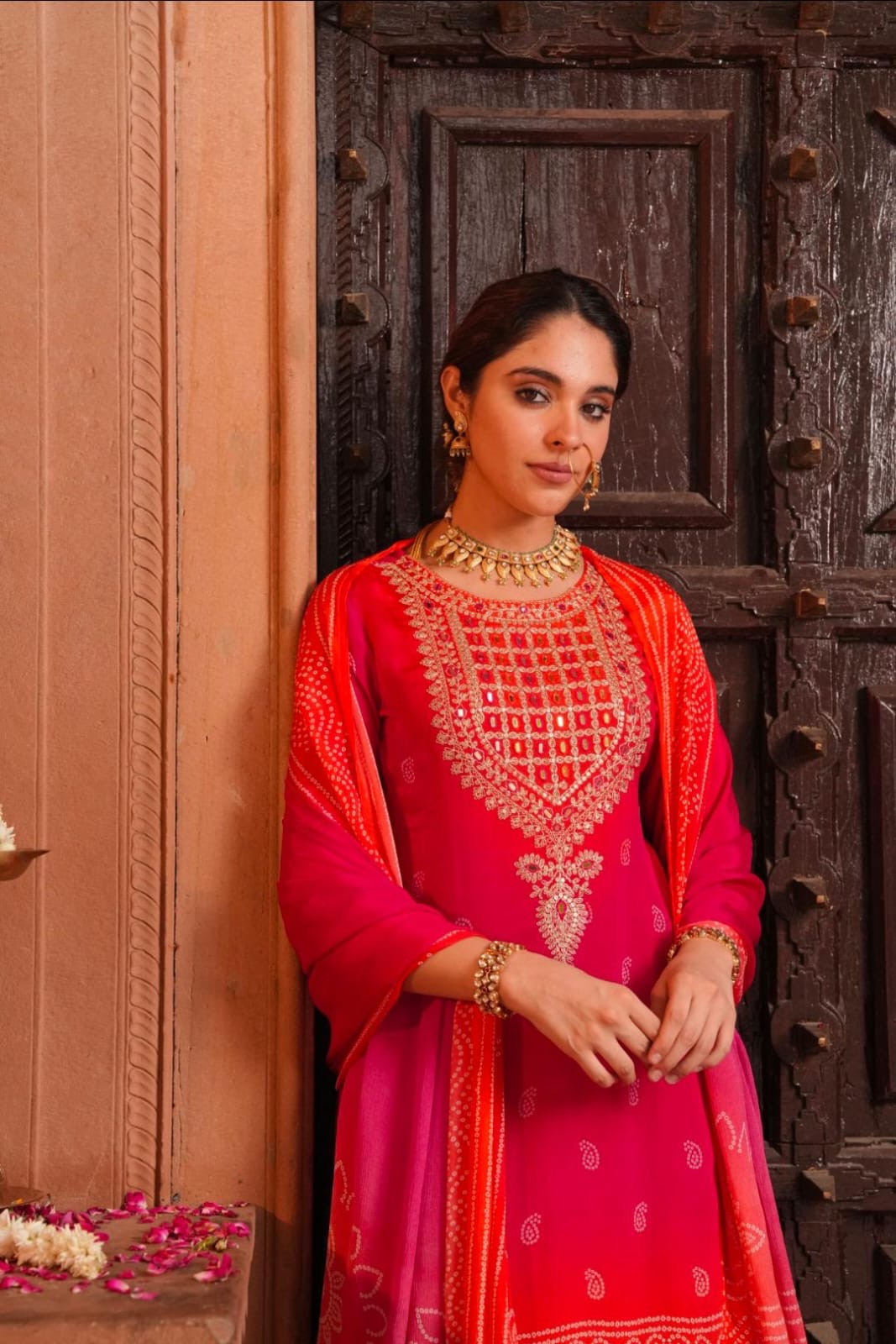 Rani and orange shirt with skirt