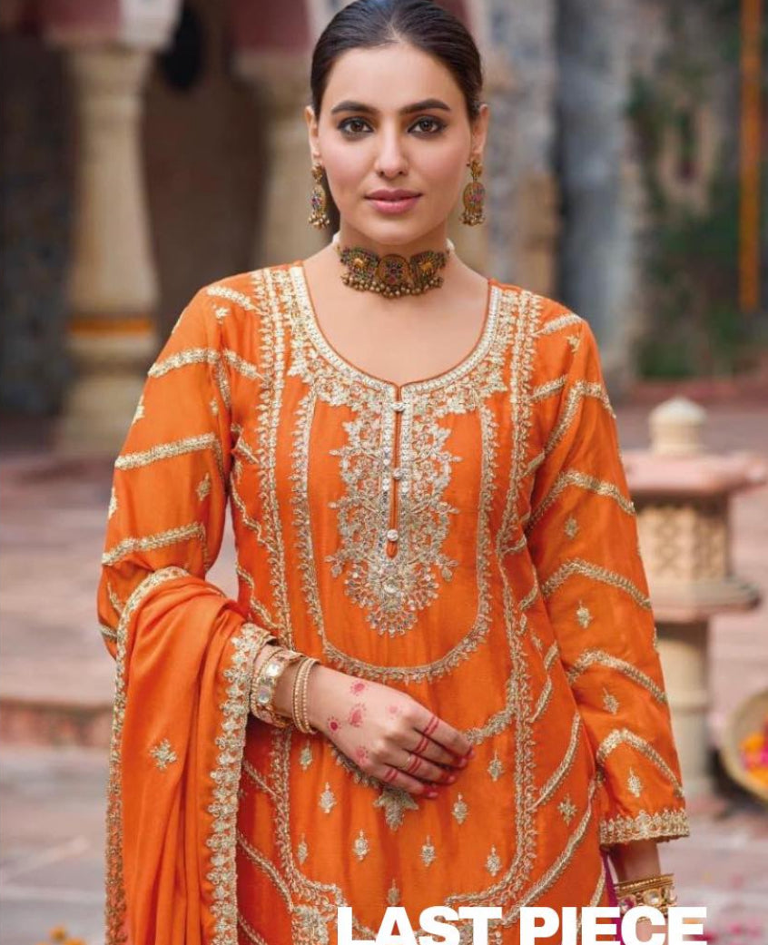 Heavy orange and Rani sharara set