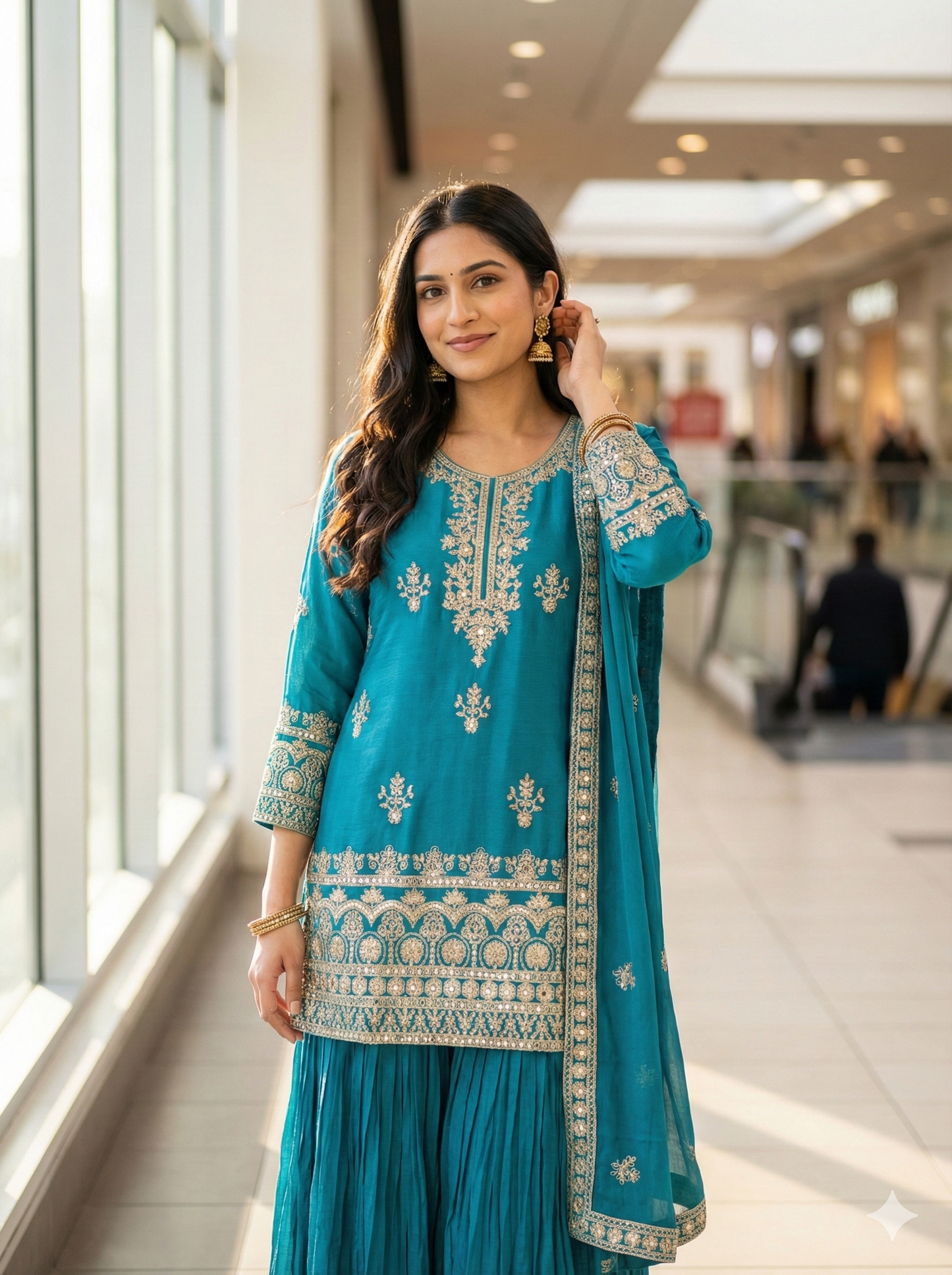 Blue lehanga with shirt and zari work