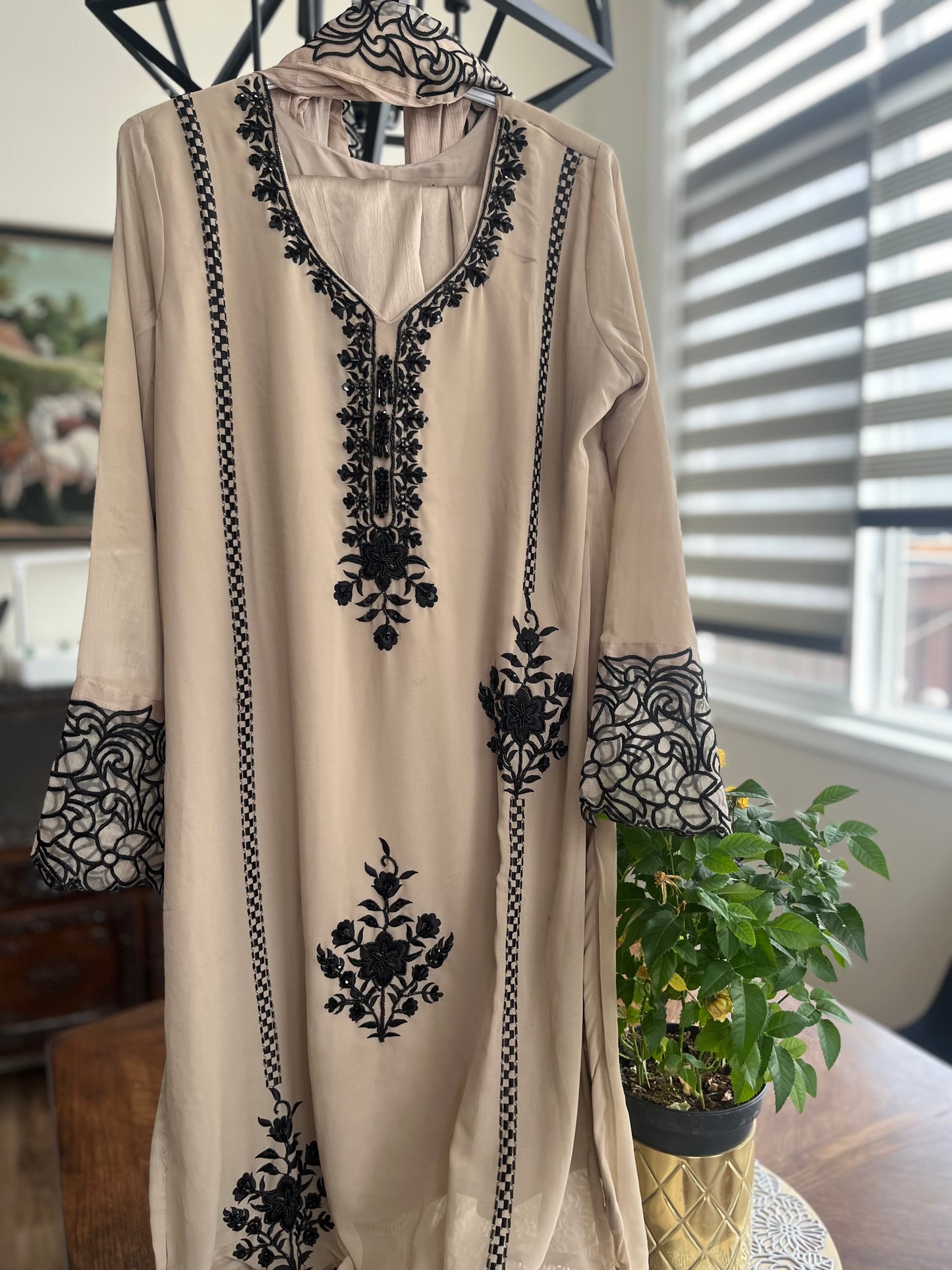 Beige Pakistani style suit