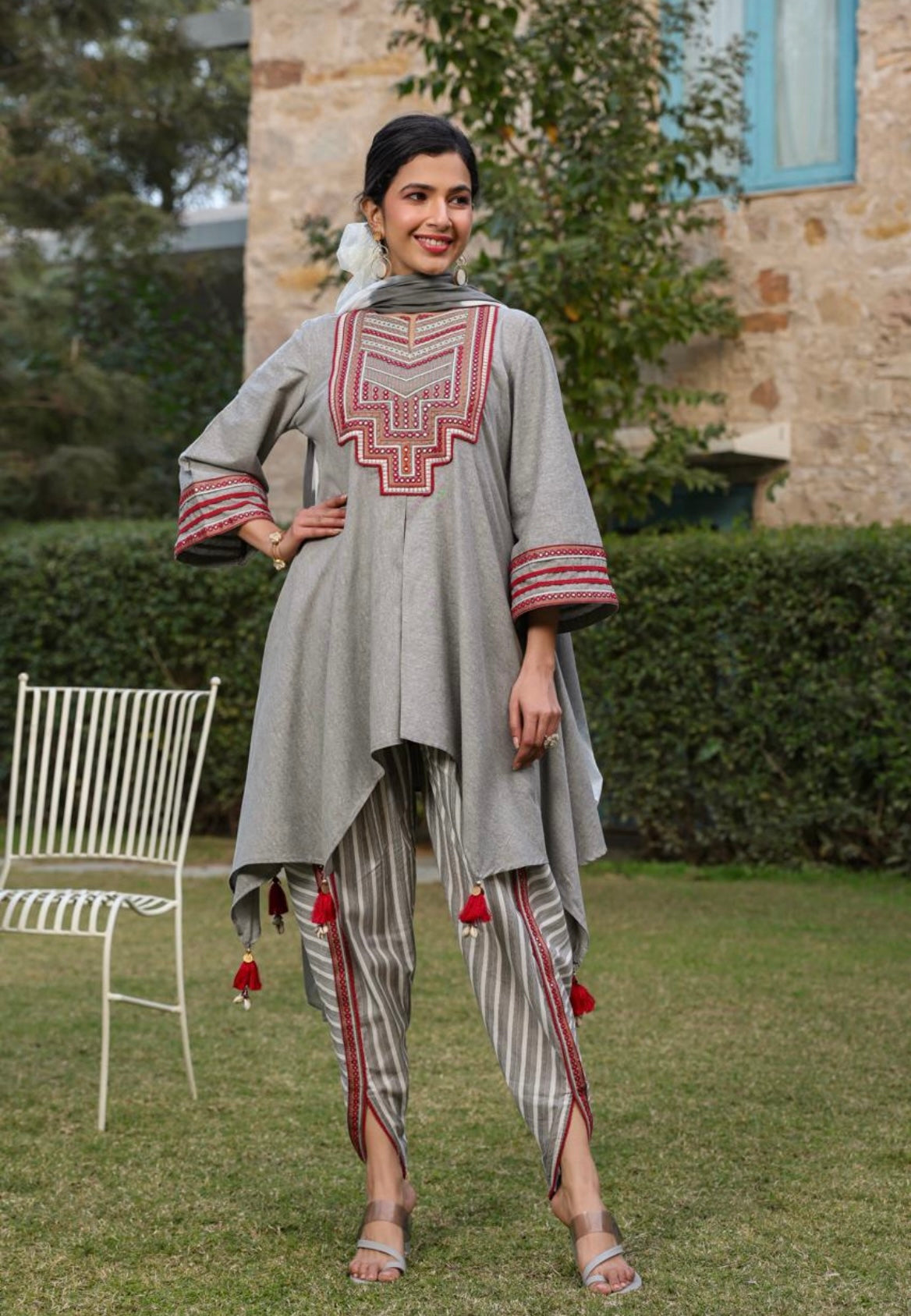 High low khadi cotton dhoti set