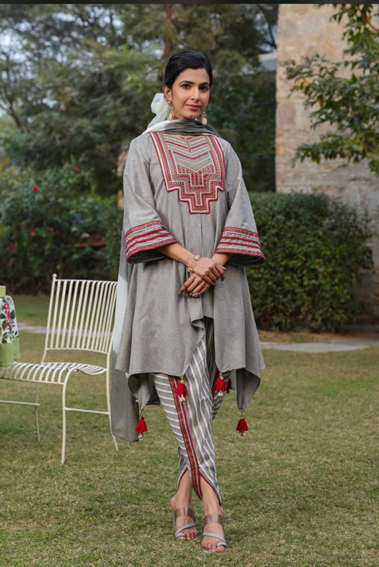 High low khadi cotton dhoti set