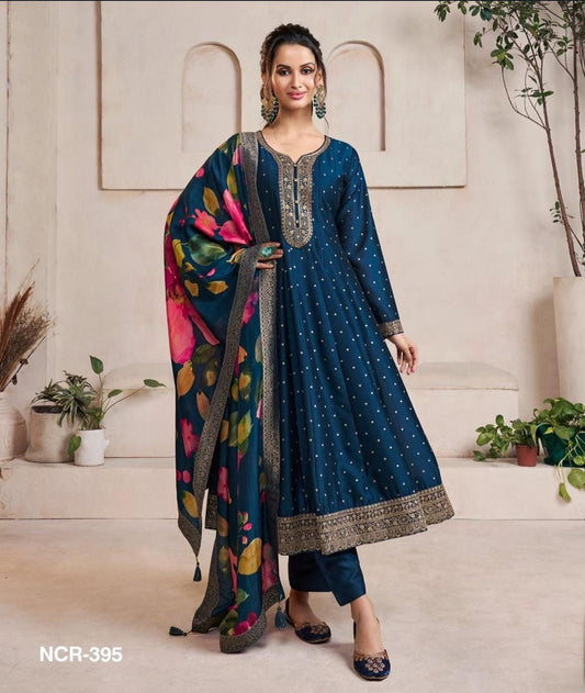 Deep Blue Anarkali suit