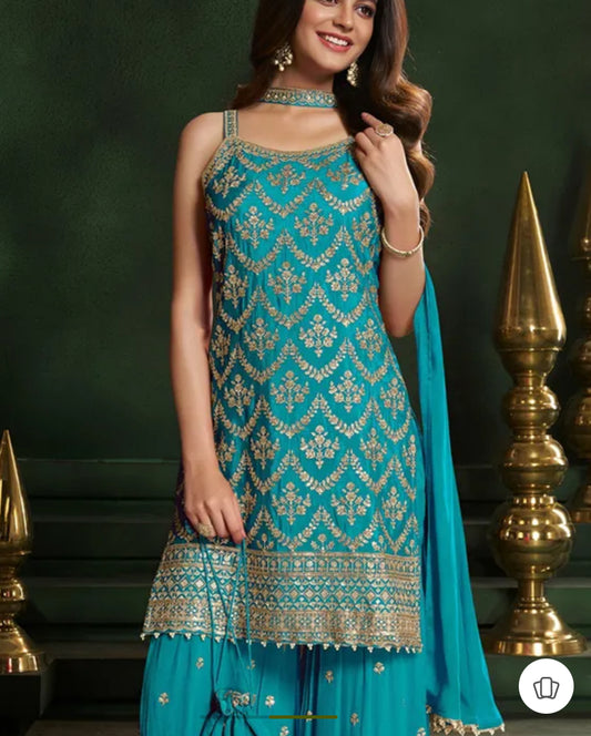 Heavy Aqua blue garara set