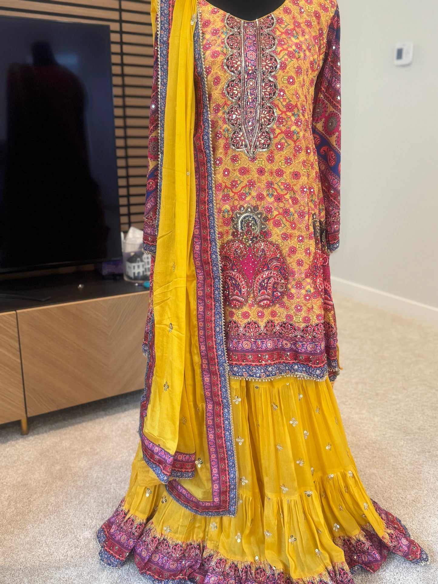 Yellow digital heavy work garara set