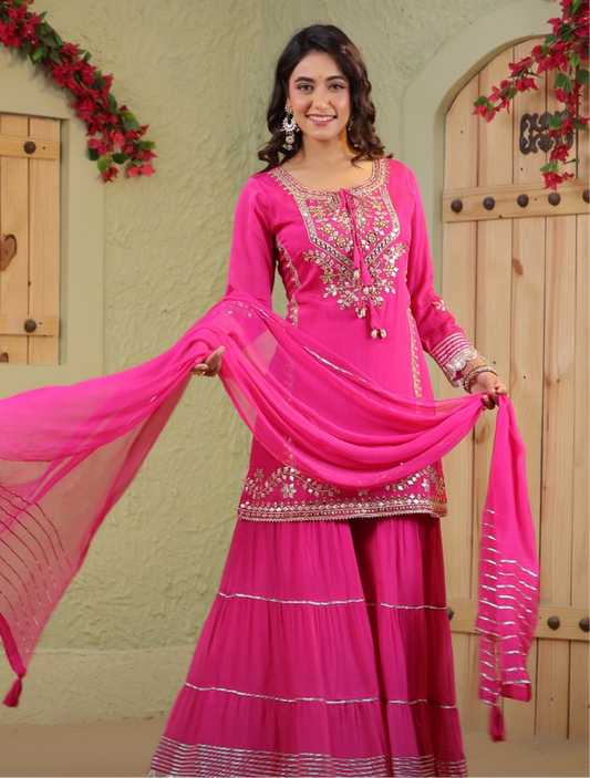 Pink mirror gota pati work garara