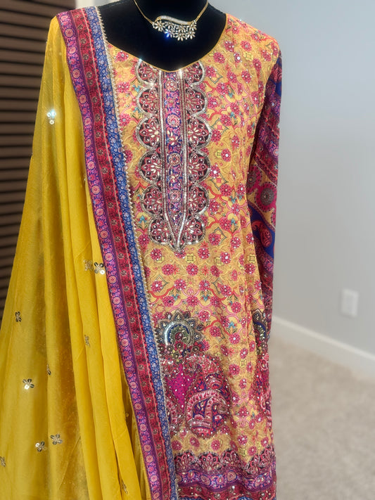 Yellow digital heavy work garara set