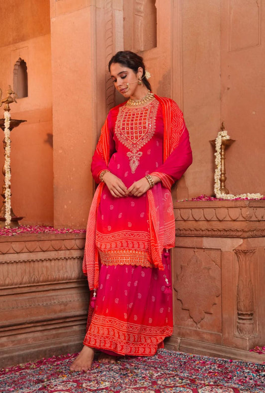 Rani and orange shirt with skirt