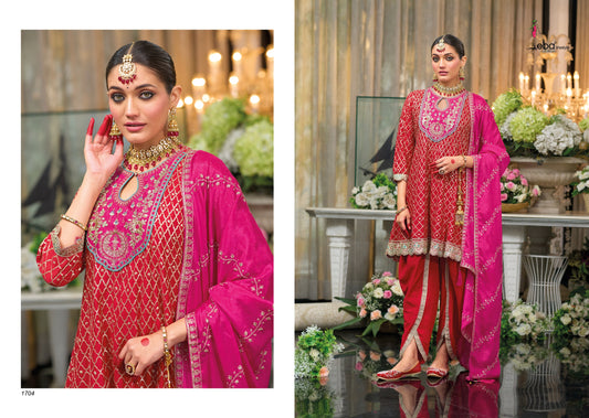 Red short anarkali with tulip pants