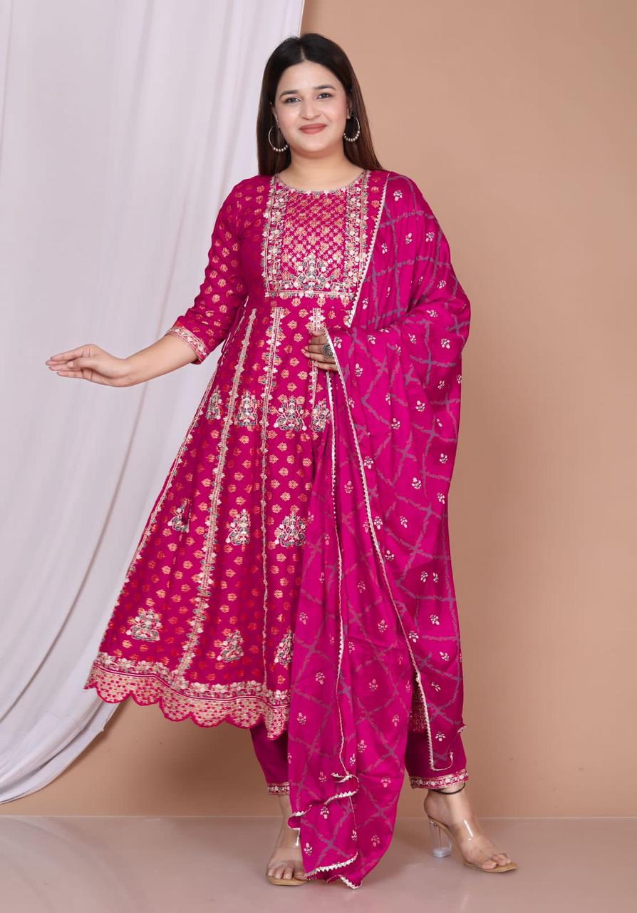 Rani khadi print anarkali