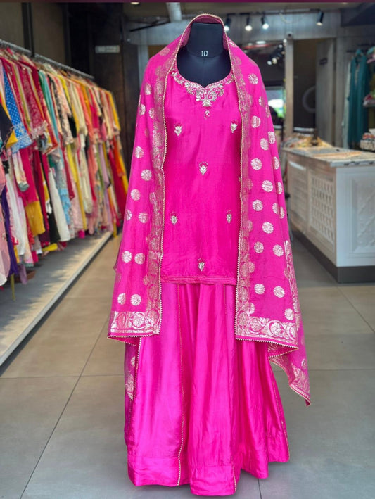 Pink Rani skirt with shirt and Banarasi dupatta