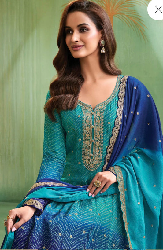 Jaipuri blue double shade anarkali suit