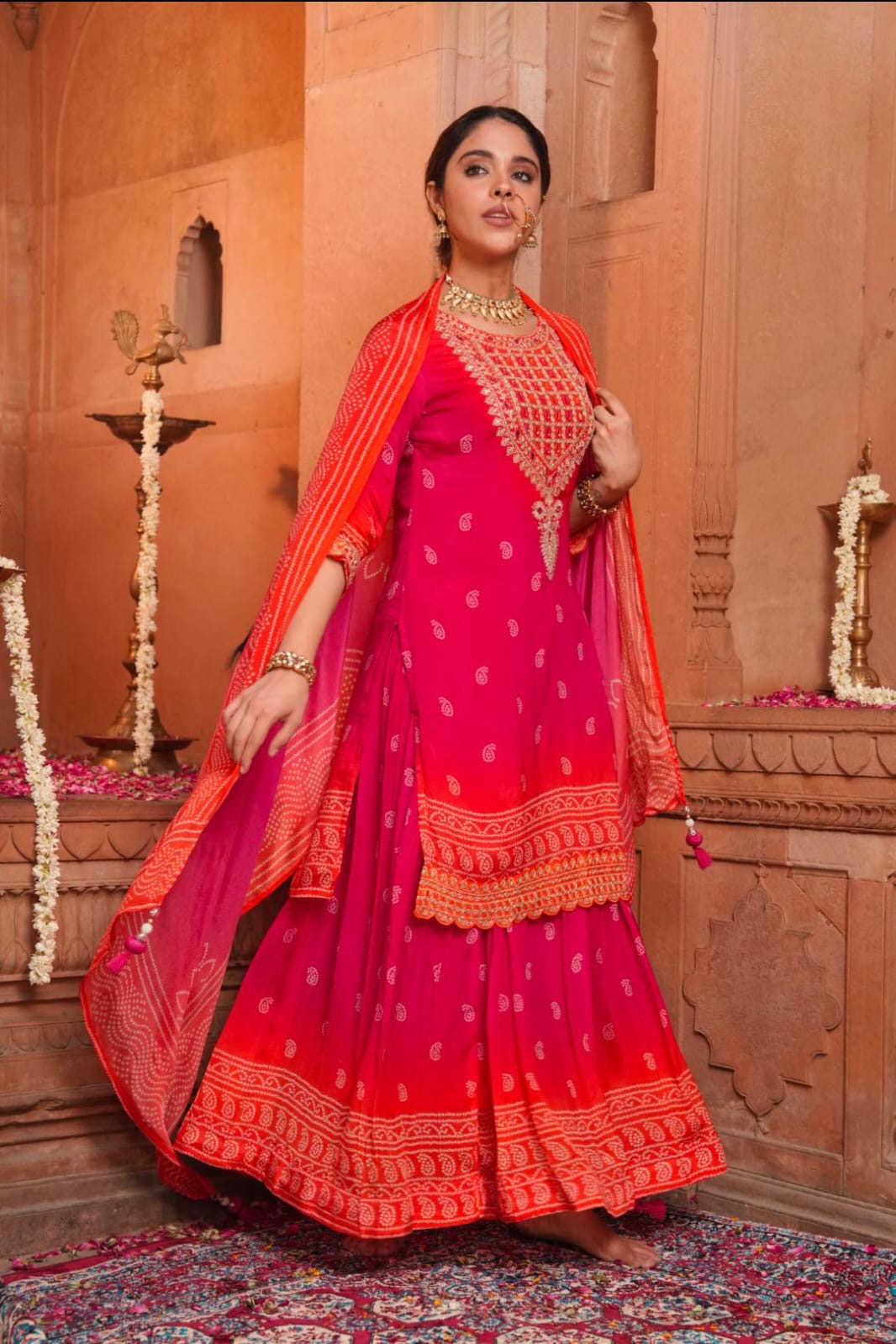 Rani and orange shirt with skirt
