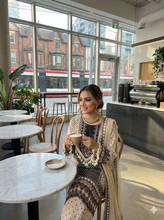 Digital print white and black straight suit with wide pants