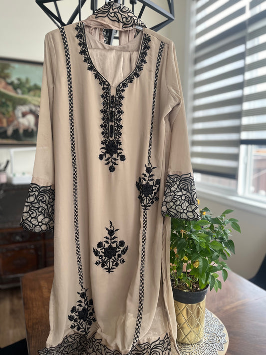 Beige Pakistani style suit