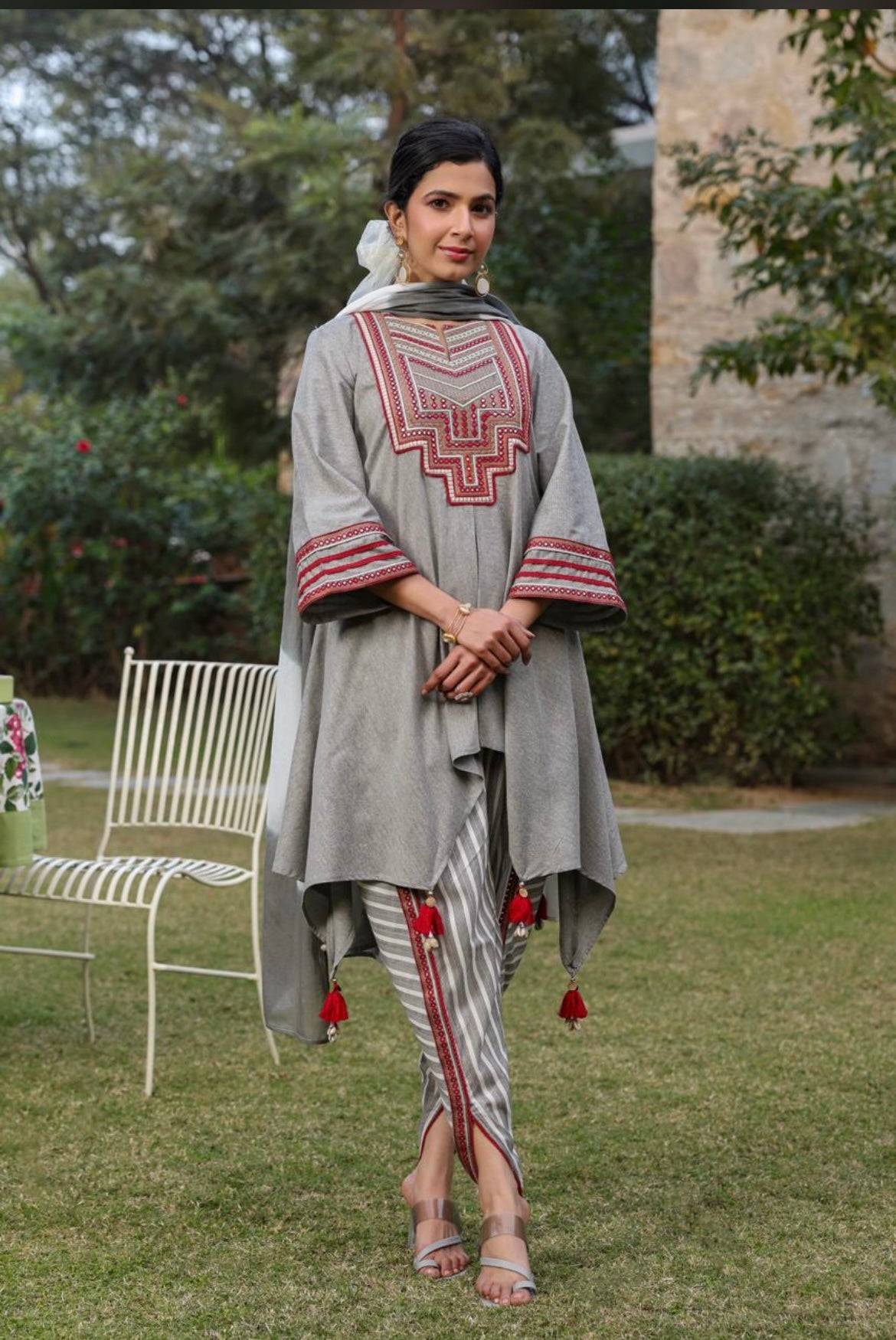 High low khadi cotton dhoti set – Bharat Vastra