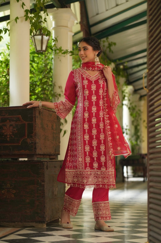 Red cotton Pakistani suit