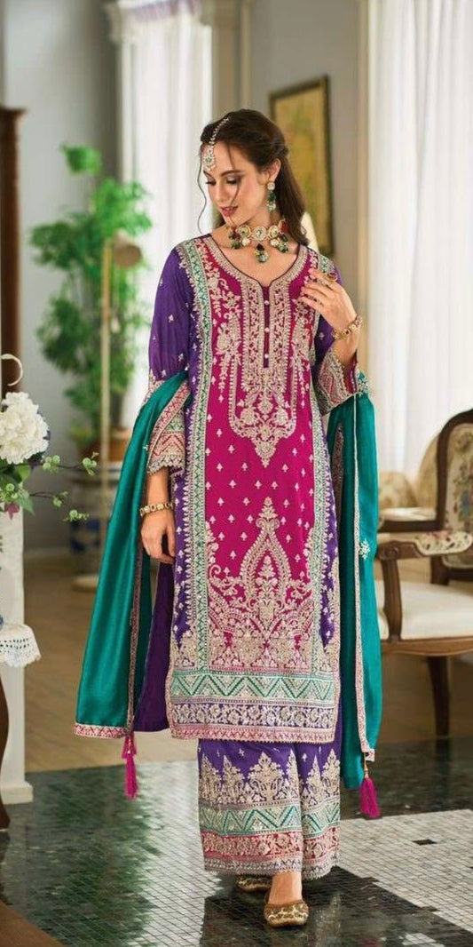 Heavy mirror work Purple suit