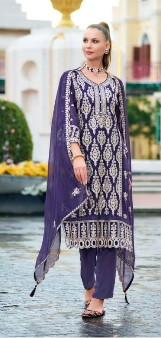 Purple mirror work suit