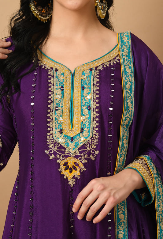 Purple mirror work sharara set